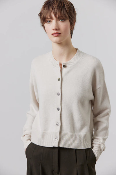 Laing Boxy Crew Neck Cardigan Putty ROBERT BURTON