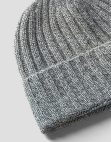 ROBINSON MAN | Ribbed Cashmere Beanie | Mid Grey