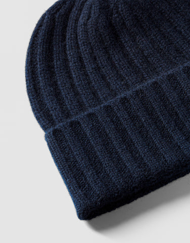 ROBINSON MAN | Ribbed Cashmere Beanie | Navy
