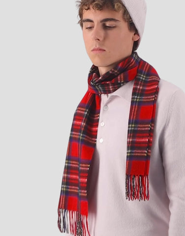 ROBINSON MAN | Fringed Cashmere Scarf | Red Tartan