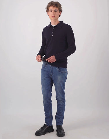 ROBINSON MAN | Endeavour Cashmere Polo Sweater | Navy