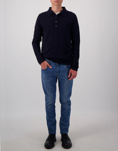 ROBINSON MAN | Endeavour Cashmere Polo Sweater | Navy
