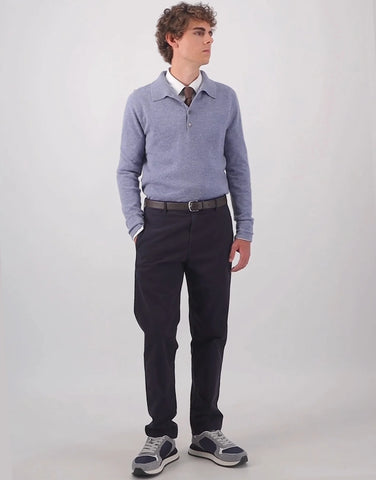 ROBINSON MAN | Endeavour Cashmere Polo Sweater | Chambray Melange