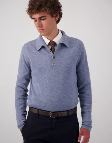 ROBINSON MAN | Endeavour Cashmere Polo Sweater | Chambray Melange