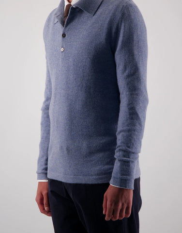 ROBINSON MAN | Endeavour Cashmere Polo Sweater | Chambray Melange