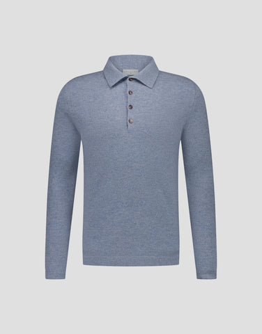 ROBINSON MAN | Endeavour Cashmere Polo Sweater | Chambray Melange