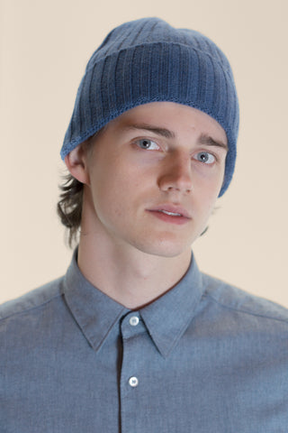 ROBINSON MAN | Ribbed Cashmere Beanie | Denim Blue